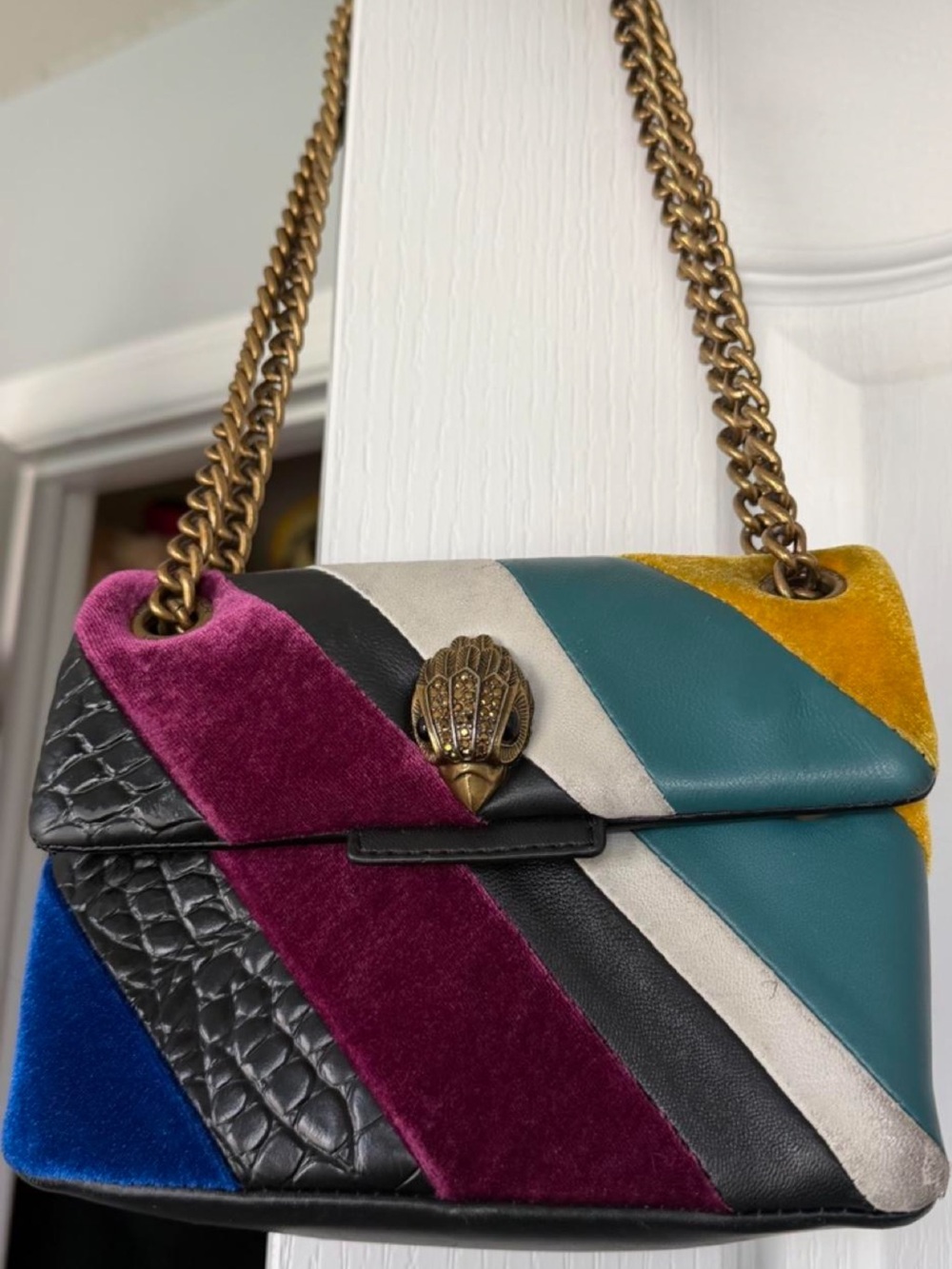 Kurt Geiger Multicolor Velvet & Leather Shoulder Bag